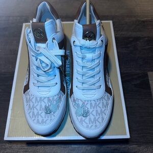 Michael Kors White and Brown Logo Sneakers